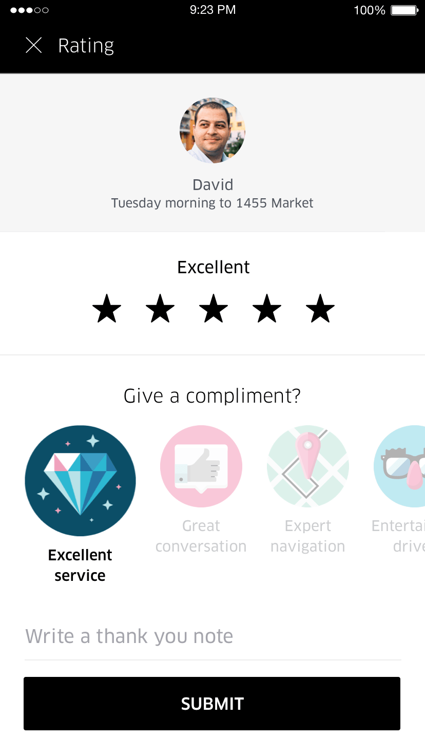 Product feedback example from Uber