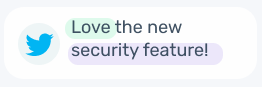 Twitter comment example showing sentiment: 'Love the new security feature'.
