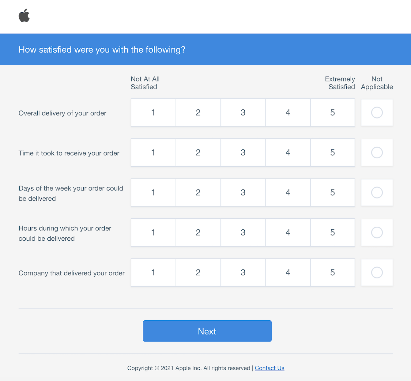 example of an apple csat survey following an order