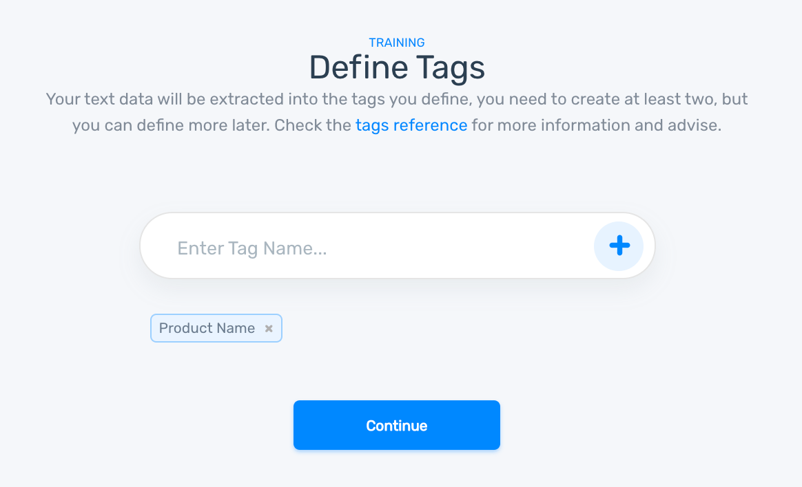 MonkeyLearn's creation wizard: define tags to train your model.