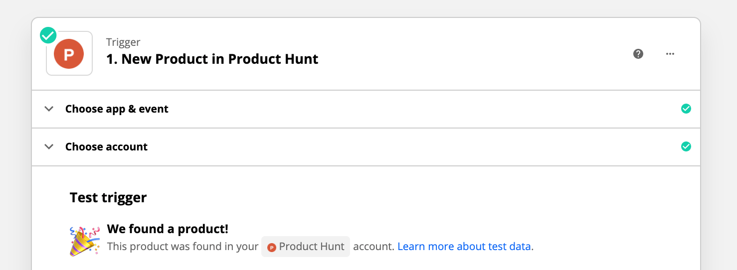 Test your Zap’s connection to Product Hunt