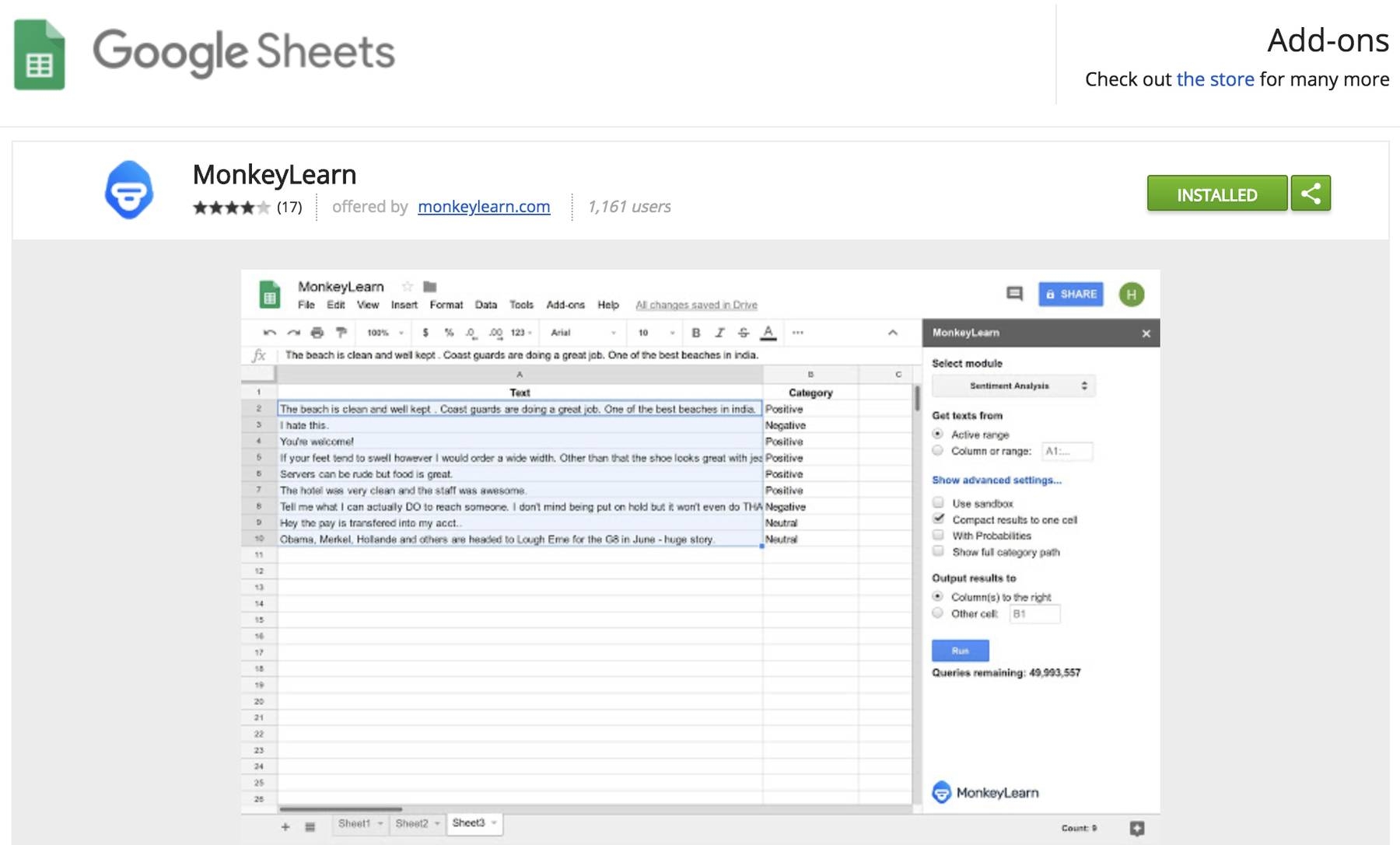 google sheets add-on machine learning