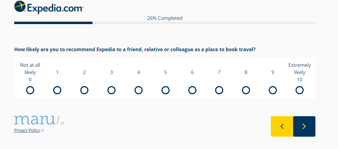 Example of an NPS Survey from Expedia